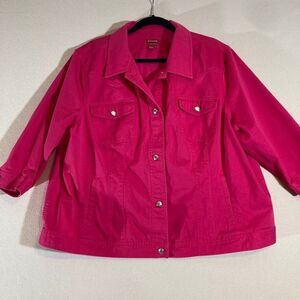 Chaps Pink Denim Jacket Size 3X 3/4 Sleeve Button‎ Up Festival Concert Barbie